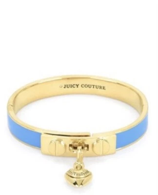 Nuevo Brazalete Brazalete Juicy Couture Tono Dorado Corazón Dije Azul Esmalte Bisagras Foto 1 de 4