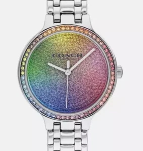 *COACH*~JOSIE 34mm Acero Inoxidable~(Cara Arco Iris) Reloj con Cristales~NUEVO EN CAJA CON ETIQUETAS - Imagen 1 de 7