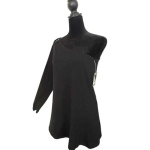 Torrid 0 One Shoulder Black Top Women L 12 Black Cut out Chainlink Goth Chic NEW - Picture 1 of 9