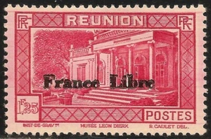 Reunion #208 (A24) - 1943 1.25fr Leon Dierx Museum, St. Denis Ovpt France Libre - Picture 1 of 1