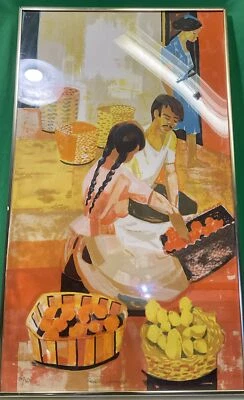   Print By Lambert #90/260 - Framed (man,girl & Women With Fruit Basket.19x32” - Image 1 of 4