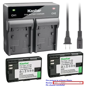 Kastar Battery Dual Rapid Charger for Canon LP-E6 LP-E6N & Canon EOS 90D Camera - Picture 1 of 10