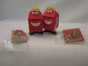 ULTRA RARE McDonalds Happy Meal Toy Mascot Red Boxes 2 pieces PLUS 2 PINS - Picture 1 of 6