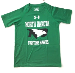 Under Armour North Dakota Fighting Hawks T Shirt S Youth Green Heat Gear - Picture 1 of 7