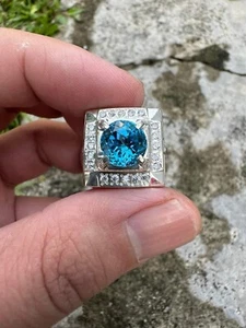 AAAA Natural Blue Topaz Gemstone 18K White Gold Ring For Men's Gift SR3307 - Picture 1 of 7