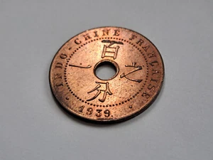 1939 FRENCH INDO CHINA 1 Cent MS Red COIN WITH UNIQUE COLOR TONING 百分之一 - Picture 1 of 9