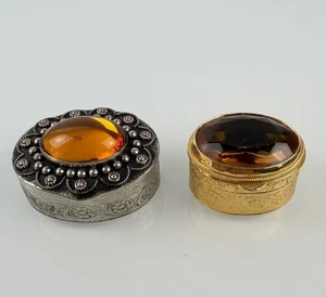 Konvolut 2 Vintage Pillendosen Vergoldet Und Silber Metall Italien Schmuck - Bild 1 von 7