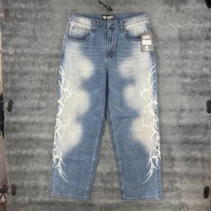 Broken Promises Blue Denim Cybersig Baggy Skater Grunge 90’s Y2K Jeans Size 32 - Picture 1 of 8