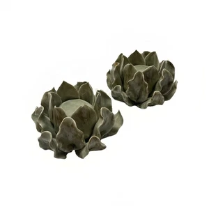 Hellgrün Keramik Blume Teelichthalter 2er Set Mittelgroß - Bild 1 von 24