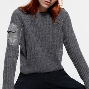 Suéter Suéter Zara 6673/131 Grueso Tejido Panel Corto a Cuadros Carga Bolsillo Gris S - Imagen 1 de 24