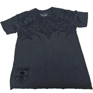 Vintage Y2K Affliction Caos Series Black Skull Graphic Tee T-Shirt 2XL 2699 - Picture 1 of 9