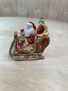 FITZ AND FLOYD DAMAST URLAUB DATIERT GLOCKE 2016 WEIHNACHTSMANN AUF SCHLITTEN - Bild 1 von 6