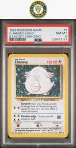 1999 Pokémon Base Set (UK / 1999-200) Chansey-Holo #3 PSA 8 (New Cert!) - Picture 1 of 2
