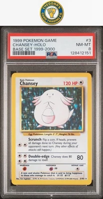 1999 Pokémon Base Set (UK / 1999-200) Chansey-Holo #3 PSA 8 (New Cert!) - Image 1 of 2