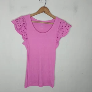 Gap Flutter Sleeve Tank Top XXS 2XS Eyelet Embroidered Pink Stretch Coquette - Picture 1 of 8