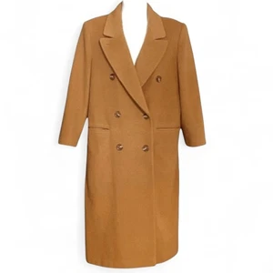 Vintage 80s 90s J.G. Hook Cashmere Coat Petite XL Camel Brown Long Double-Breast - Picture 1 of 10