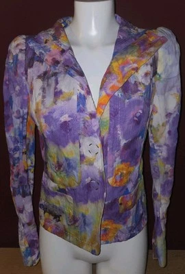 Chaqueta Mujer Escada Talla 36 Pequeña EE. UU. Púrpura Floral Blazer Acolchado Hombros Foto 1 de 4