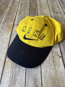 Vintage 1990s NIKE Spell Out Snap Back Hat Youth ONE SIZE Yellow Blue Michigan - Picture 1 of 6