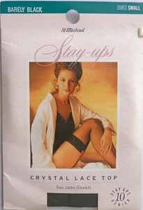 St. Michael Small Size Vintage Lace Top 10 Denier Hold-Up Stockings Barely Black - Picture 1 of 2