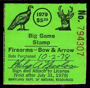 Maryland 1978 "Sello de pavo de ciervo cola blanca" usado - en muy buen estado - $40,00 (esp#3991) - Imagen 1 de 1