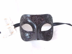 BLACK GLITTER VENETIAN MARDI GRAS MASK MASQUERADE PARTY MASKS - Picture 1 of 2