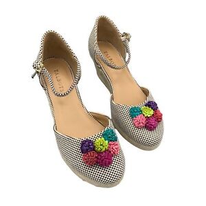 Talbots Wedge Espadrille Sandals Women's Floral Houndstooth Size 7M