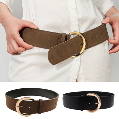 En Cuir En Cuir En Daim Large Ceinture De Taille Décontractée / - Photo 1/4