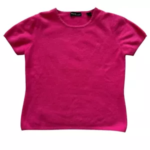 VALERIE STEVENS Size Medium Cashmere Top Short Sleeve Shirt Hot Pink - Picture 1 of 8