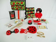 Large Ladybug Collection Lot 10k Earrings,Lenox,S&P, Brooches,Bead Purse (Read)