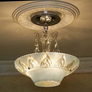 556b Vintage antique arT DEco Ceiling Light Lamp Fixture Chandelier beige