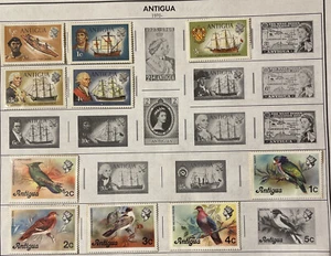 ANTIGUA Stamps - Lot Of 35 Stamps On Album Pages - See Pictures - Picture 1 of 6