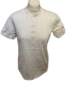 Damas o Niñas Camiseta Blanca Adidas Rayas Firma Reino Unido 12 T5357 - Imagen 1 de 5