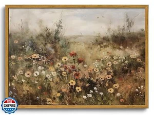 OIQArtOIQ Vintage Wildflowers Landscape Wall Art Framed Floral Natural Scener - Picture 1 of 5