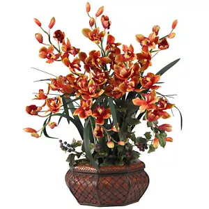 Large Cymbidium Silk Flower Arrangement Home Decoration Burgundy - Picture 1 of 1