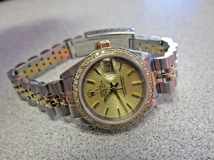 Womans Rolex Watch 18k & SS DateJust Model 6917 Quick Set Sapphire w/ Diamonds - Picture 1 of 9