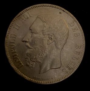 1868 BELGIUM 5 FRANCS LEOPOLD II SILVER SUPERB HIGH GRADE GEM LUSTER (MR) - Picture 1 of 2