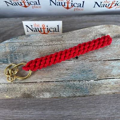 Tirador de campana de cuerda con 3 grilletes de latón, atado a mano, rojo, azul marino, blanco brillante Foto 1 de 4