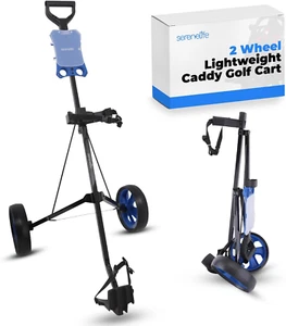 2-Wheel Golf Push Cart - Lightweight Folding Walking Roller Trolley Bag Storage, - Picture 1 of 7