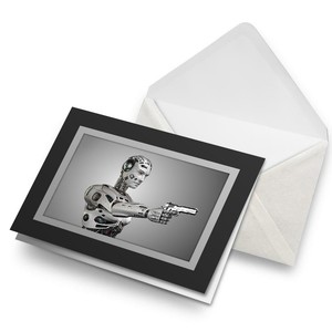 Greetings Card (Black) - Robot Man Gun AI Machine Birthday Gift #2043