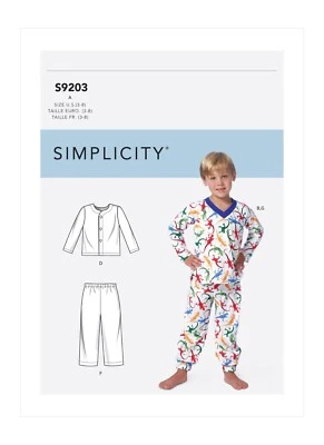 SIMPLICITY 9203 CHILD'S COSYWEAR TOP & PANTS Sewing Pattern Sizes 3 - 8 Pyjamas - Image 1 of 4