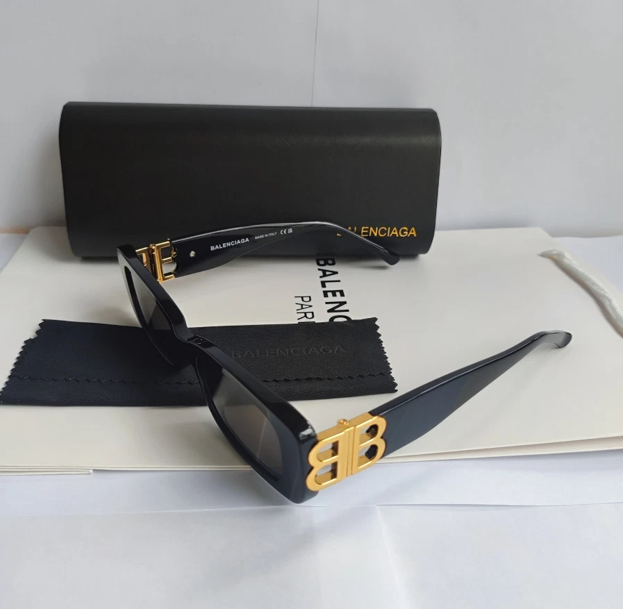 正品 Balenciaga BB0096S 黑色/灰色全边矩形男女通用太阳镜 — 第 1/4 张图片