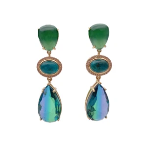 Natural Green Agate Apatite Crystal Drop Stud Earrings Elegant Jewelry - Picture 1 of 6