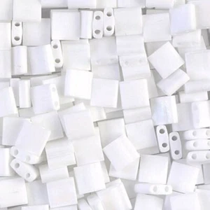 Miyuki Tila 2-Hole Square Beads 5mm Matte White AB MBTL-402FR - Picture 1 of 2