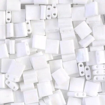 Miyuki Tila 2-Hole Square Beads 5mm Matte White AB MBTL-402FR - Image 1 of 2