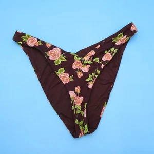 Dippin Daisys Medium Brown Floral Deep Cut V High Waist Brazilian Bikini Bottom - Picture 1 of 7