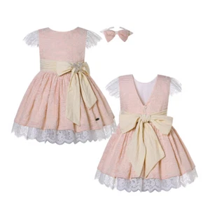 Toddler Girls Spring Clothes Princess Lace Dress with Headband Pink Summer - Picture 1 of 13