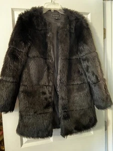 METAPHOR Black Faux Fur Tunic Length Jacket ~ Size M ~ EXC - Picture 1 of 3