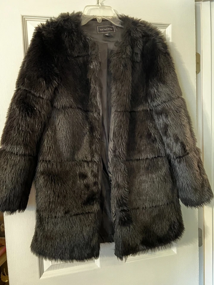 Chaqueta larga túnica de piel sintética negra METAPHOR ~ Talla M ~ Excelente Foto 1 de 3