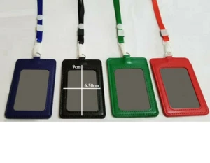 Leather Wallet Work Office ID Card Credit Card Badge Holder Lanyard 2 Slots UK - Picture 1 of 28