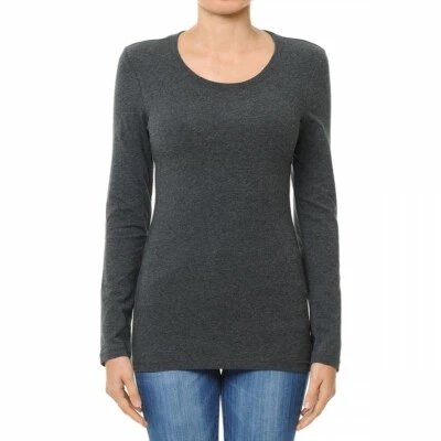 Long Sleeve T Shirt Crew Neck Round Neck Stretch Cotton Tee Plain Solid  - Image 1 of 4